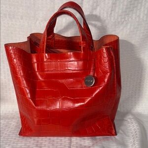 Furla Red Crocodile -Embossed Leather Tote Handbag